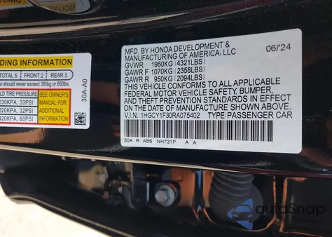 2024 Honda Accord Ex from USA, damaged, VIN 1HGCY1F30RA075402